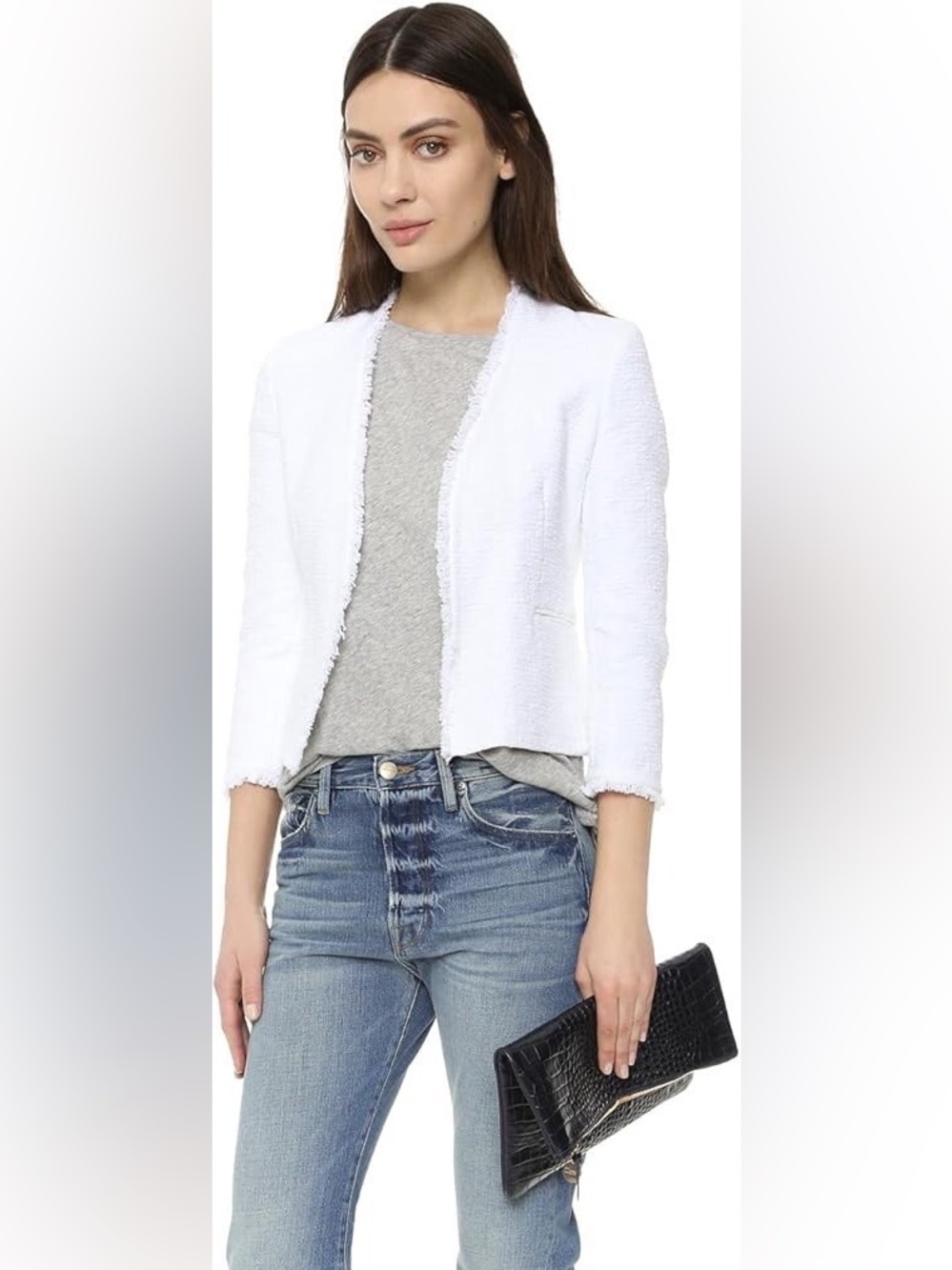 Theory Lindraya White Tweed Fringe Cropped Jacket Size 10